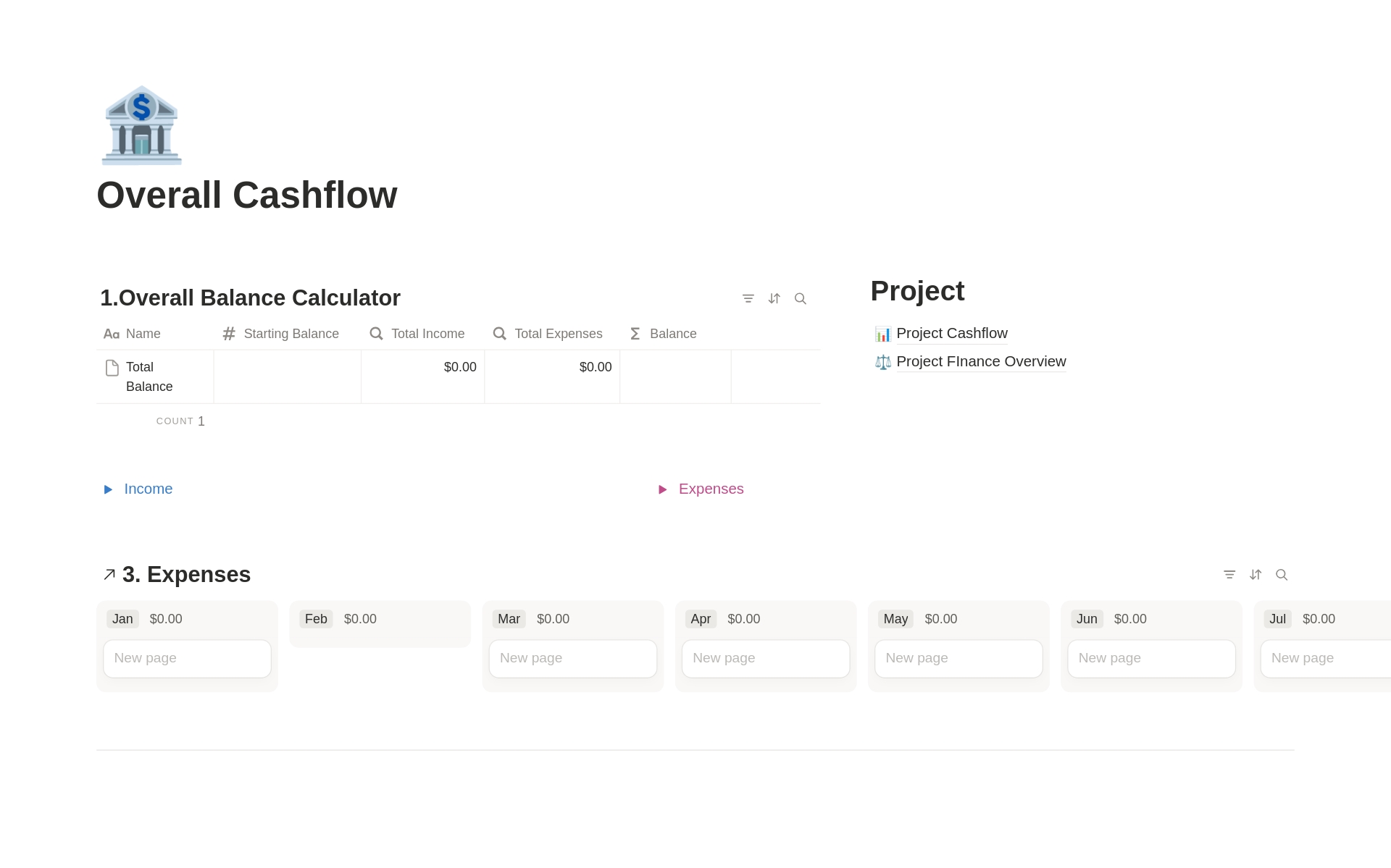 Overall cashflow workspace in Notion